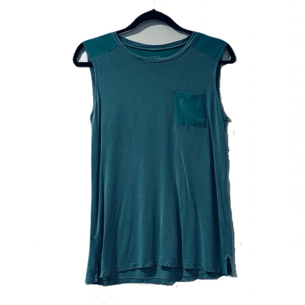 Women’s Loft Tanktop t-shirt Aqua, front pocket woven mesh shoulders Size Small